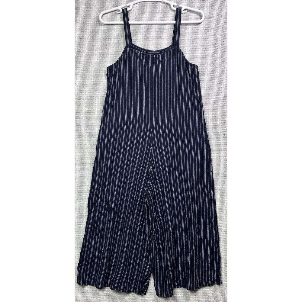 Uniqlo Jumpsuit Size Medium Blue Pinstripe Playsuit Linen Blend